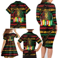 International Reggae Day Family Matching Long Sleeve Bodycon Dress and Hawaiian Shirt Rastafarian Lion Legend of Reggae - Wonder Print Shop