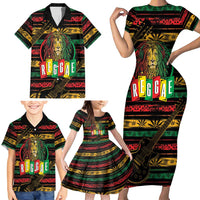 International Reggae Day Family Matching Short Sleeve Bodycon Dress and Hawaiian Shirt Rastafarian Lion Legend of Reggae - Wonder Print Shop