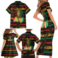 International Reggae Day Family Matching Short Sleeve Bodycon Dress and Hawaiian Shirt Rastafarian Lion Legend of Reggae - Wonder Print Shop
