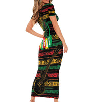 International Reggae Day Short Sleeve Bodycon Dress Rastafarian Lion Legend of Reggae - Wonder Print Shop