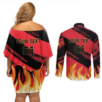 Custom Belgium 2024 Football Couples Matching Off Shoulder Short Dress and Long Sleeve Button Shirt Go De Rode Duivels - Wonder Print Shop