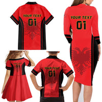 Custom Albania 2024 Football Family Matching Long Sleeve Bodycon Dress and Hawaiian Shirt Come On Kuqezinjte - Wonder Print Shop