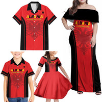 Custom Albania 2024 Football Family Matching Off Shoulder Maxi Dress and Hawaiian Shirt Come On Kuqezinjte - Wonder Print Shop