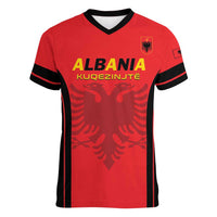Custom Albania 2024 Football Women V-Neck T-Shirt Come On Kuqezinjte - Wonder Print Shop