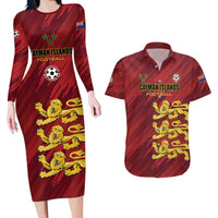 Custom Football Cayman Islands Couples Matching Long Sleeve Bodycon Dress and Hawaiian Shirt The Turtles Come On - Wonder Print Shop