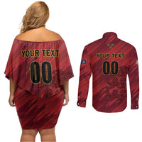 Custom Football Cayman Islands Couples Matching Off Shoulder Short Dress and Long Sleeve Button Shirt The Turtles Come On - Wonder Print Shop