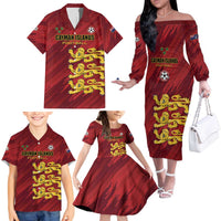 Custom Football Cayman Islands Family Matching Off The Shoulder Long Sleeve Dress and Hawaiian Shirt The Turtles Come On - Wonder Print Shop