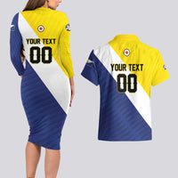 Custom Football Bonaire Couples Matching Long Sleeve Bodycon Dress and Hawaiian Shirt Boneiru Caribbean Warriors - Wonder Print Shop