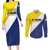 Custom Football Bonaire Couples Matching Long Sleeve Bodycon Dress and Long Sleeve Button Shirt Boneiru Caribbean Warriors - Wonder Print Shop