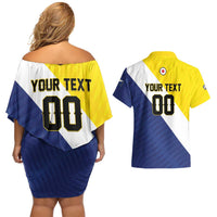 Custom Football Bonaire Couples Matching Off Shoulder Short Dress and Hawaiian Shirt Boneiru Caribbean Warriors - Wonder Print Shop