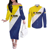 Custom Football Bonaire Couples Matching Off The Shoulder Long Sleeve Dress and Long Sleeve Button Shirt Boneiru Caribbean Warriors - Wonder Print Shop