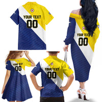 Custom Football Bonaire Family Matching Off The Shoulder Long Sleeve Dress and Hawaiian Shirt Boneiru Caribbean Warriors - Wonder Print Shop