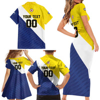 Custom Football Bonaire Family Matching Short Sleeve Bodycon Dress and Hawaiian Shirt Boneiru Caribbean Warriors - Wonder Print Shop