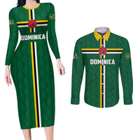 Custom Football Dominica Couples Matching Long Sleeve Bodycon Dress and Long Sleeve Button Shirt Los Pericos Go Champions - Wonder Print Shop