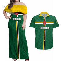 Custom Football Dominica Couples Matching Off Shoulder Maxi Dress and Hawaiian Shirt Los Pericos Go Champions - Wonder Print Shop