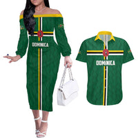 Custom Football Dominica Couples Matching Off The Shoulder Long Sleeve Dress and Hawaiian Shirt Los Pericos Go Champions - Wonder Print Shop