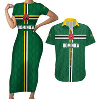 Custom Football Dominica Couples Matching Short Sleeve Bodycon Dress and Hawaiian Shirt Los Pericos Go Champions - Wonder Print Shop