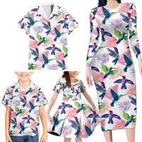 Hummingbirds Colorful Family Matching Long Sleeve Bodycon Dress and Hawaiian Shirt Unique Stylized - Wonder Print Shop