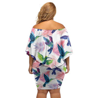 Hummingbirds Colorful Family Matching Off Shoulder Short Dress and Hawaiian Shirt Unique Stylized - Wonder Print Shop