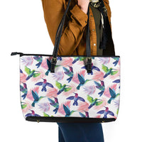Hummingbirds Colorful Leather Tote Bag Unique Stylized - Wonder Print Shop