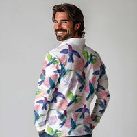 Hummingbirds Colorful Long Sleeve Polo Shirt Unique Stylized - Wonder Print Shop
