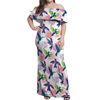Hummingbirds Colorful Off Shoulder Maxi Dress Unique Stylized - Wonder Print Shop