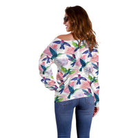 Hummingbirds Colorful Off Shoulder Sweater Unique Stylized - Wonder Print Shop