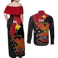 Papua New Guinea Independence Day Couples Matching Off Shoulder Maxi Dress and Long Sleeve Button Shirts Happy PNG 48th Anniversary - Wonder Print Shop
