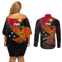 Papua New Guinea Independence Day Couples Matching Off Shoulder Short Dress and Long Sleeve Button Shirts Happy PNG 48th Anniversary - Wonder Print Shop