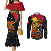 personalised-papua-new-guinea-independence-day-couples-matching-mermaid-dress-and-long-sleeve-button-shirts-happy-png-48th-anniversary