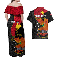 Personalised Papua New Guinea Independence Day Couples Matching Off Shoulder Maxi Dress and Hawaiian Shirt Happy PNG 48th Anniversary - Wonder Print Shop