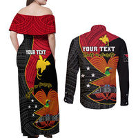 Personalised Papua New Guinea Independence Day Couples Matching Off Shoulder Maxi Dress and Long Sleeve Button Shirts Happy PNG 48th Anniversary - Wonder Print Shop