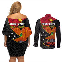 Personalised Papua New Guinea Independence Day Couples Matching Off Shoulder Short Dress and Long Sleeve Button Shirts Happy PNG 48th Anniversary - Wonder Print Shop