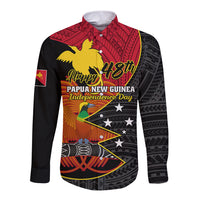 Personalised Papua New Guinea Independence Day Long Sleeve Button Shirt Happy PNG 48th Anniversary - Wonder Print Shop