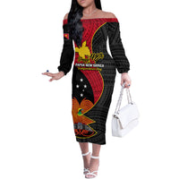 Personalised Papua New Guinea Independence Day Off The Shoulder Long Sleeve Dress Happy PNG 48th Anniversary - Wonder Print Shop