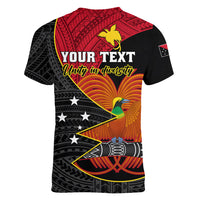 Personalised Papua New Guinea Independence Day Women V Neck T Shirt Happy PNG 48th Anniversary - Wonder Print Shop