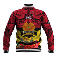 Papua New Guinea Baseball Jacket Bird Of Paradise Mix Polynesian Pattern - Wonder Print Shop
