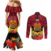 papua-new-guinea-couples-matching-mermaid-dress-and-long-sleeve-button-shirts-bird-of-paradise-mix-polynesian-pattern