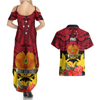 Papua New Guinea Couples Matching Summer Maxi Dress and Hawaiian Shirt Bird Of Paradise Mix Polynesian Pattern - Wonder Print Shop