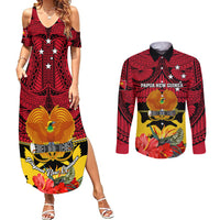 Papua New Guinea Couples Matching Summer Maxi Dress and Long Sleeve Button Shirts Bird Of Paradise Mix Polynesian Pattern - Wonder Print Shop