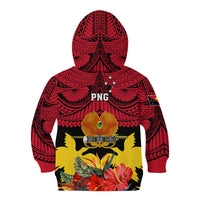 Papua New Guinea Kid Hoodie Bird Of Paradise Mix Polynesian Pattern - Wonder Print Shop