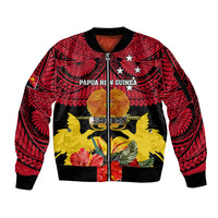 Papua New Guinea Sleeve Zip Bomber Jacket Bird Of Paradise Mix Polynesian Pattern - Wonder Print Shop