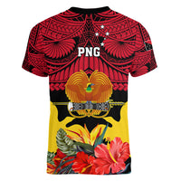 Papua New Guinea Women V Neck T Shirt Bird Of Paradise Mix Polynesian Pattern - Wonder Print Shop