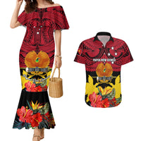 Personalised Papua New Guinea Couples Matching Mermaid Dress and Hawaiian Shirt Bird Of Paradise Mix Polynesian Pattern - Wonder Print Shop