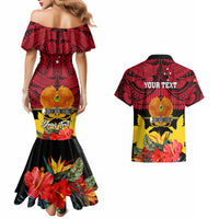 Personalised Papua New Guinea Couples Matching Mermaid Dress and Hawaiian Shirt Bird Of Paradise Mix Polynesian Pattern - Wonder Print Shop