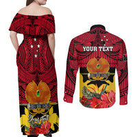 Personalised Papua New Guinea Couples Matching Off Shoulder Maxi Dress and Long Sleeve Button Shirts Bird Of Paradise Mix Polynesian Pattern - Wonder Print Shop