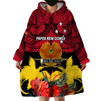 Personalised Papua New Guinea Wearable Blanket Hoodie Bird Of Paradise Mix Polynesian Pattern - Wonder Print Shop