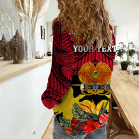 Personalised Papua New Guinea Women Casual Shirt Bird Of Paradise Mix Polynesian Pattern - Wonder Print Shop