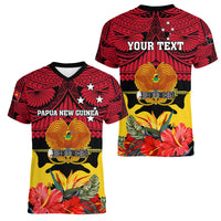 Personalised Papua New Guinea Women V Neck T Shirt Bird Of Paradise Mix Polynesian Pattern - Wonder Print Shop
