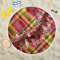 Happy Jounen Kweyol Beach Blanket Madras Pattern Roses Stylized